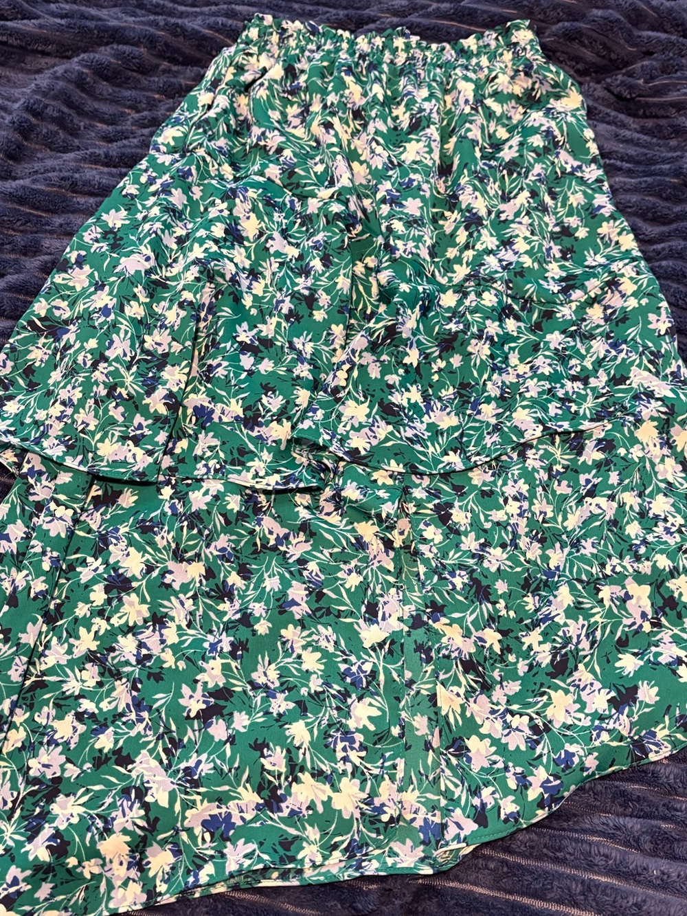 Mikasa Green Floral High-Low Skirt with White & Navy Accents